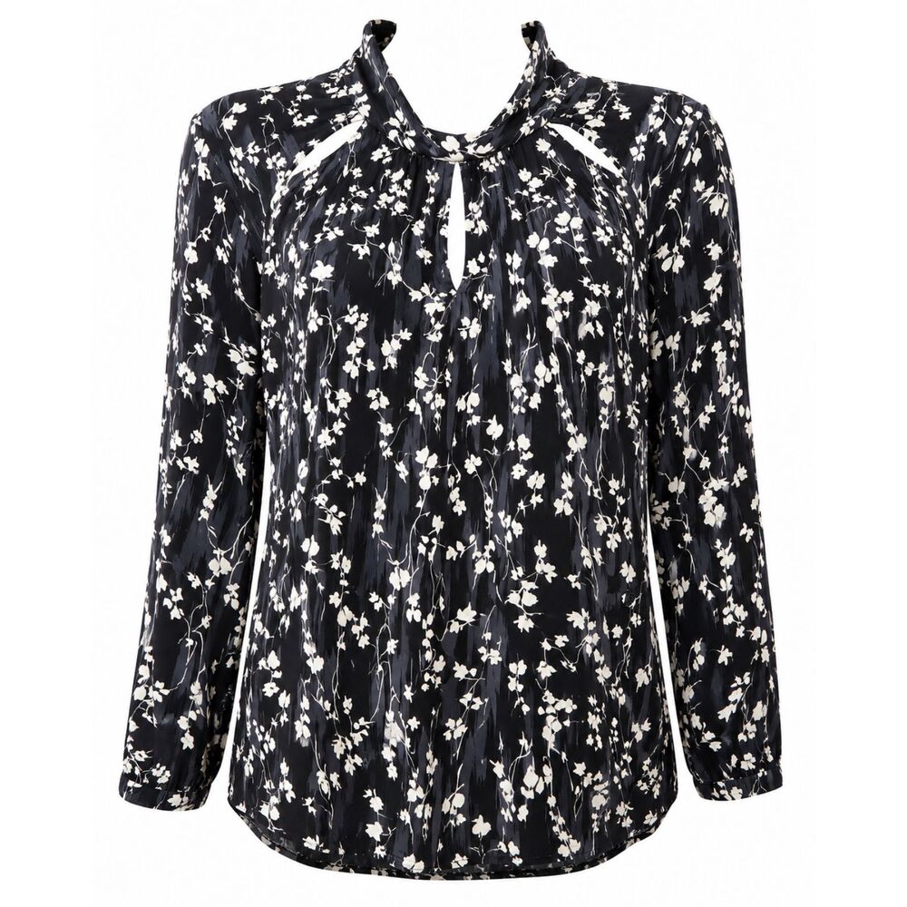 Cato Est. 1946 Women's 14/16W Black White Floral Keyhole Blouse Plus Size